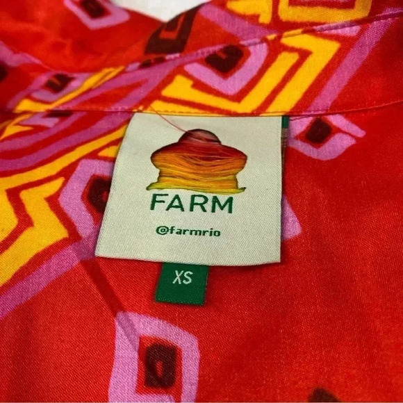 Farm Rio Tiki Bananas Scarf-sleeve Romper Red Tiki Bananas Tie Dye Cashew XS - Picture 9 of 11